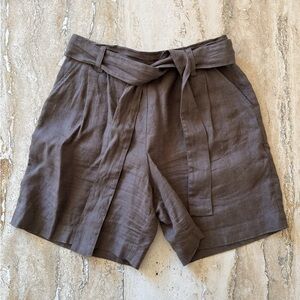 notPERFECTLINEN Chocolate Linen Belted Shorts